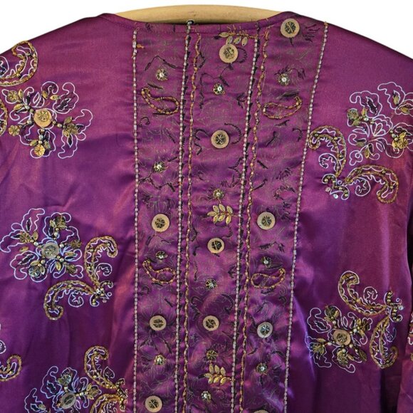 Chico's Plum Charmeuse Satin Heavily Beaded Jacket Womens Small - Picture 5 of 9